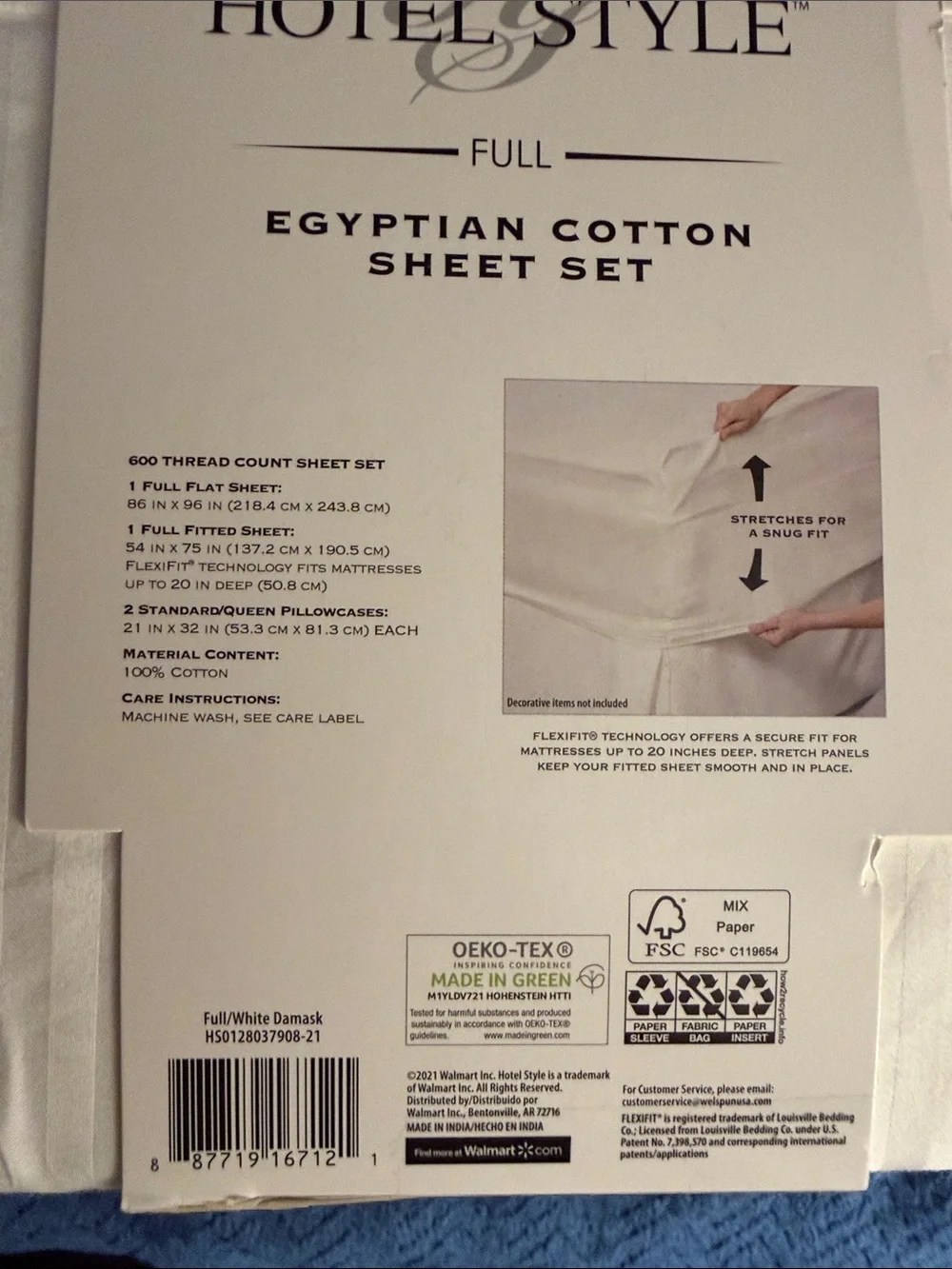 Hotel Style Full Egyptian Cotton Sheet Set - White Damask 600 Thread Count